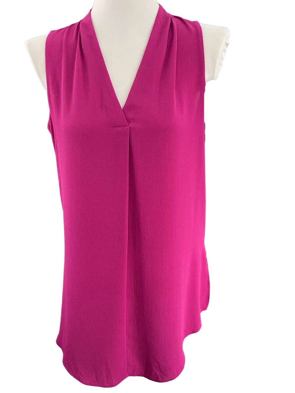 NWOT CALVIN KLEIN V-Neck Sleeveless Blouse, Pleated Shoulders, Flowy Bottom